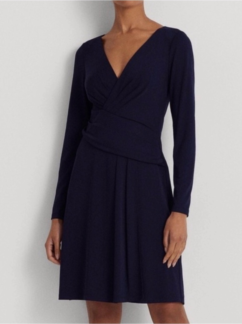 Lauren Ralph Lauren Navy Long-Sleeve Faux-Wrap Dress